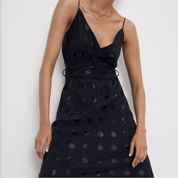 NWT Zara Black Midi Polka Dot Jaquard Dress - Picture 5 of 11